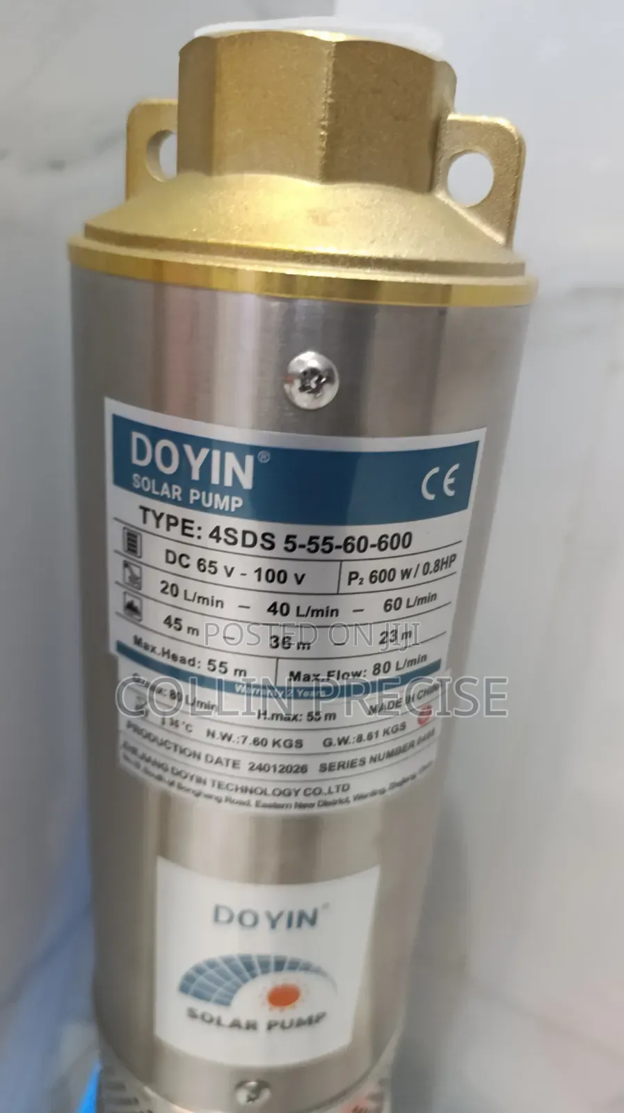 600w/0.8hp Doyin Solar Pump 55m Head