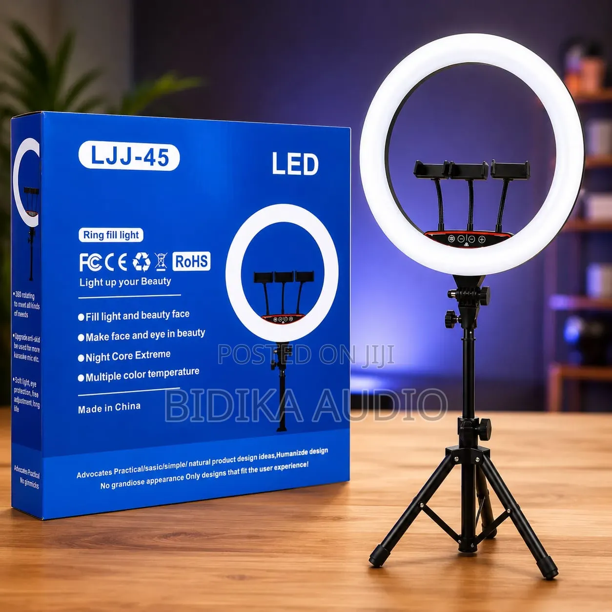 18" LED Ring Light With Adjustable Tripod Stand 3 Phone Holders