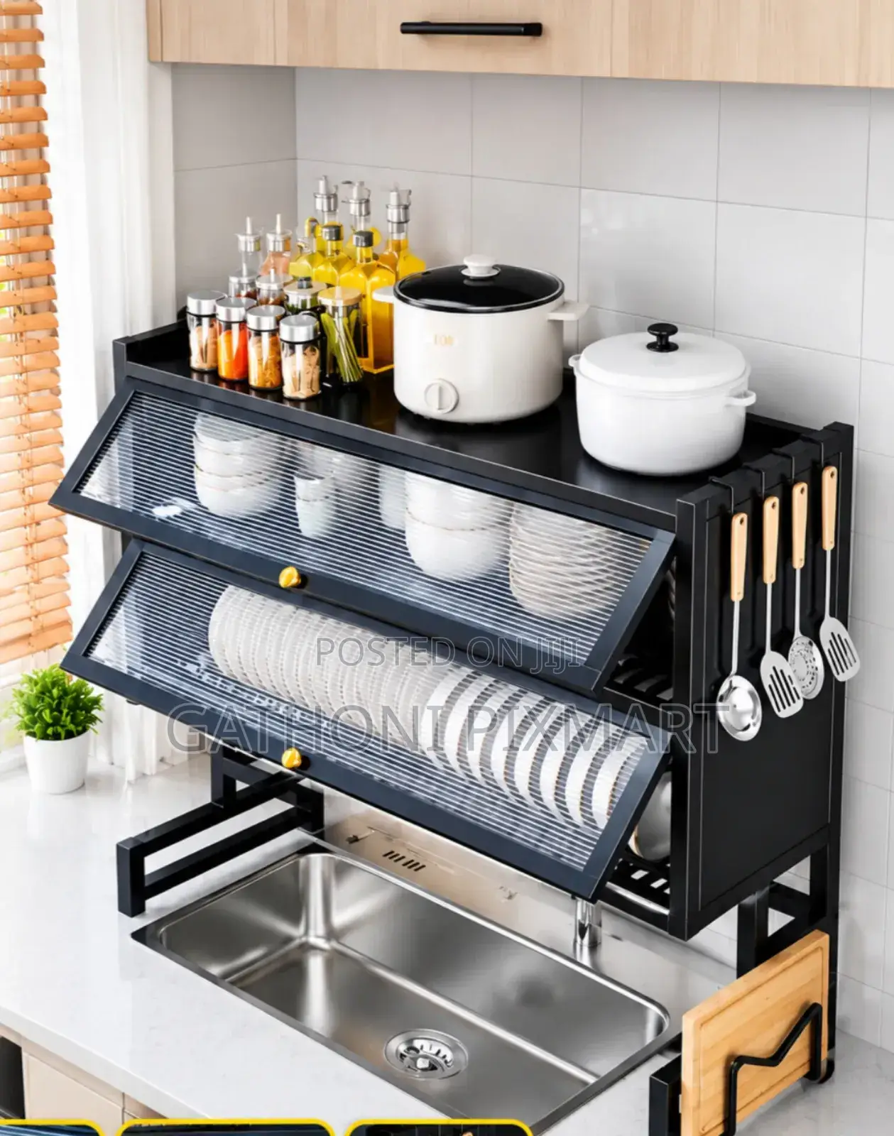 Double Layer Over the Sink Dish Rack With Glass Acrylic Cover 85CM
