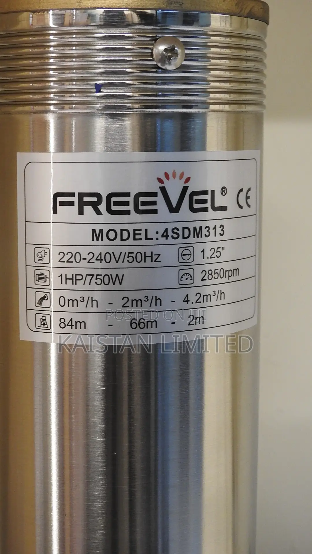 1HP 750W Submersible Borehole Pump | Freevel 4SDM313 | 84M Max Head
