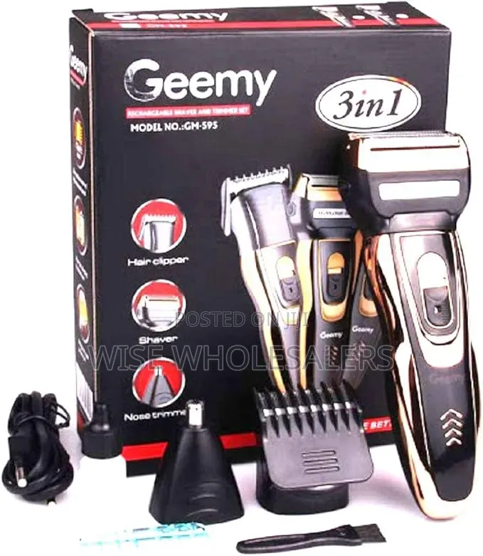 Geemy GM-595 3-in-1 Rechargeable Shaver and Trimmer Set.