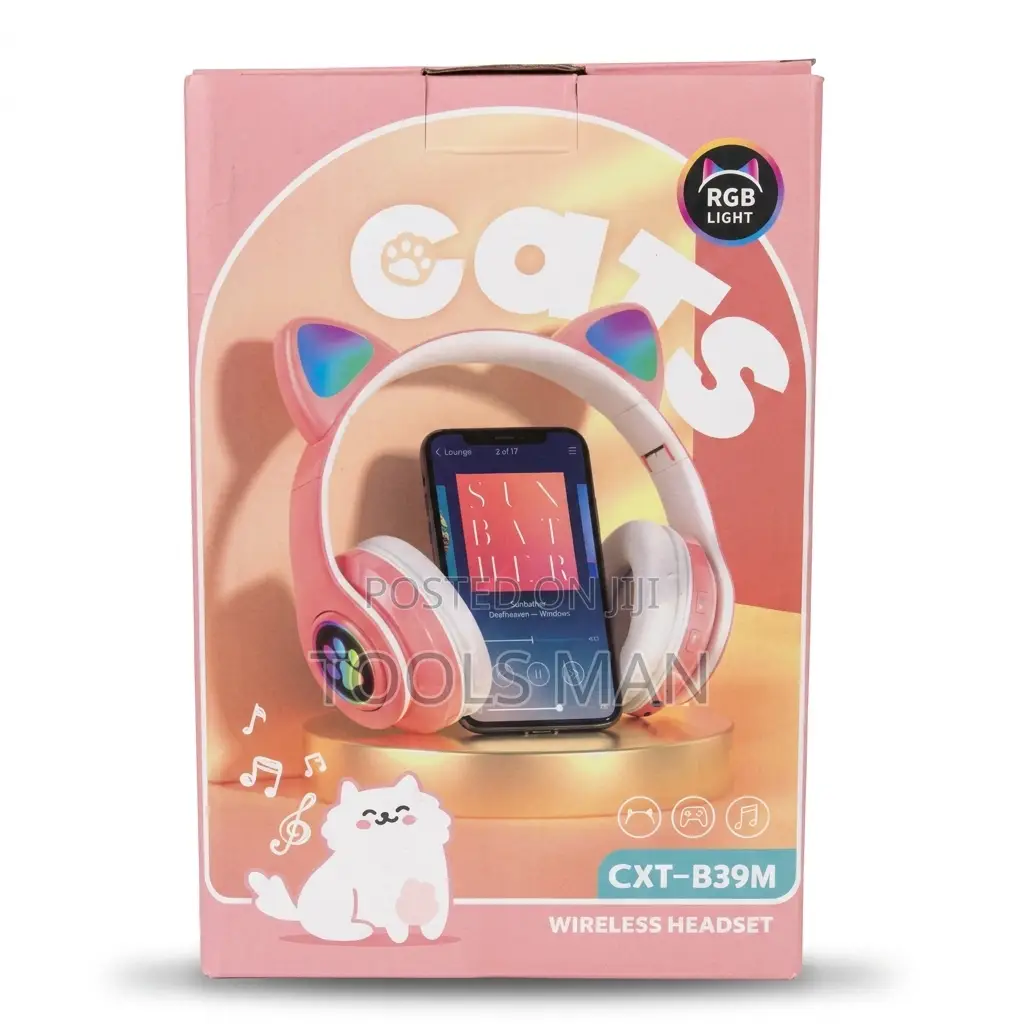 Bing Bing CXT-B39M RGB Cat Ear Wireless Headset Pink