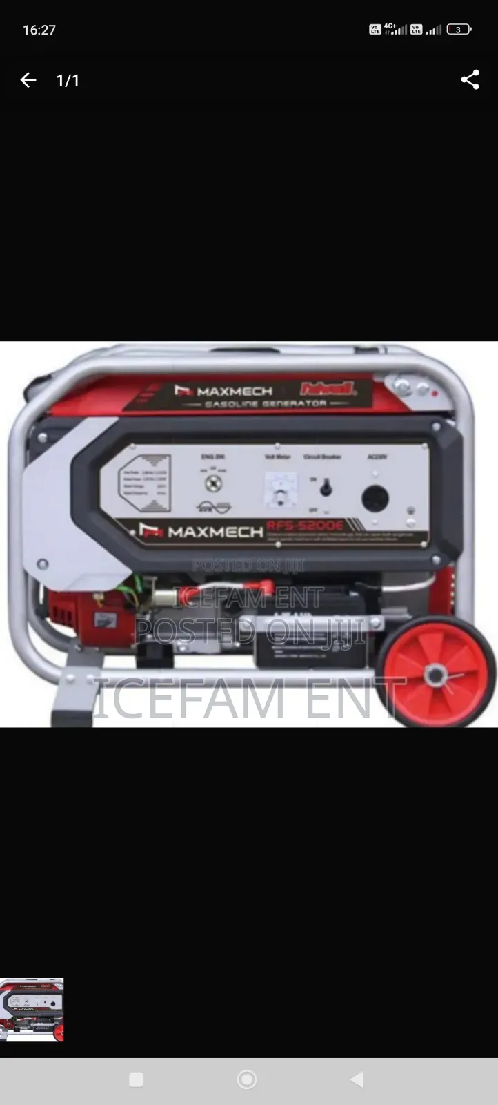 Maxmech Petrol Electric Start Generator RFS-5200e 3.8kva/3.0kw
