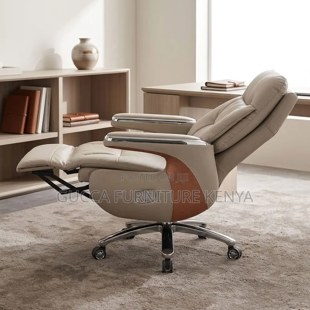 Director's Leather Desk Chair With Footrest