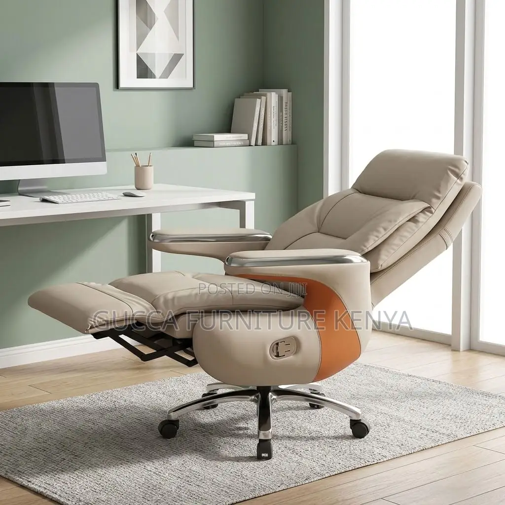 Director's Leather Desk Chair With Footrest