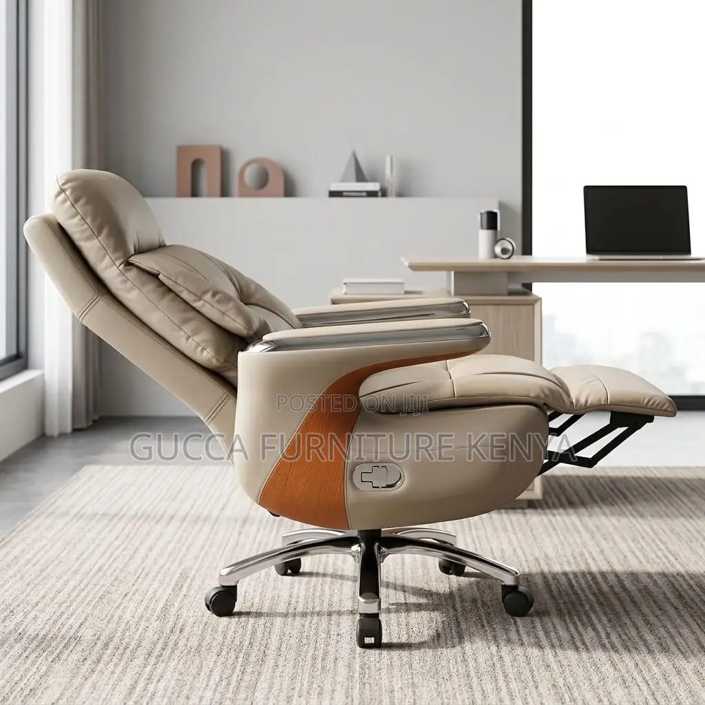 Director's Leather Desk Chair With Footrest