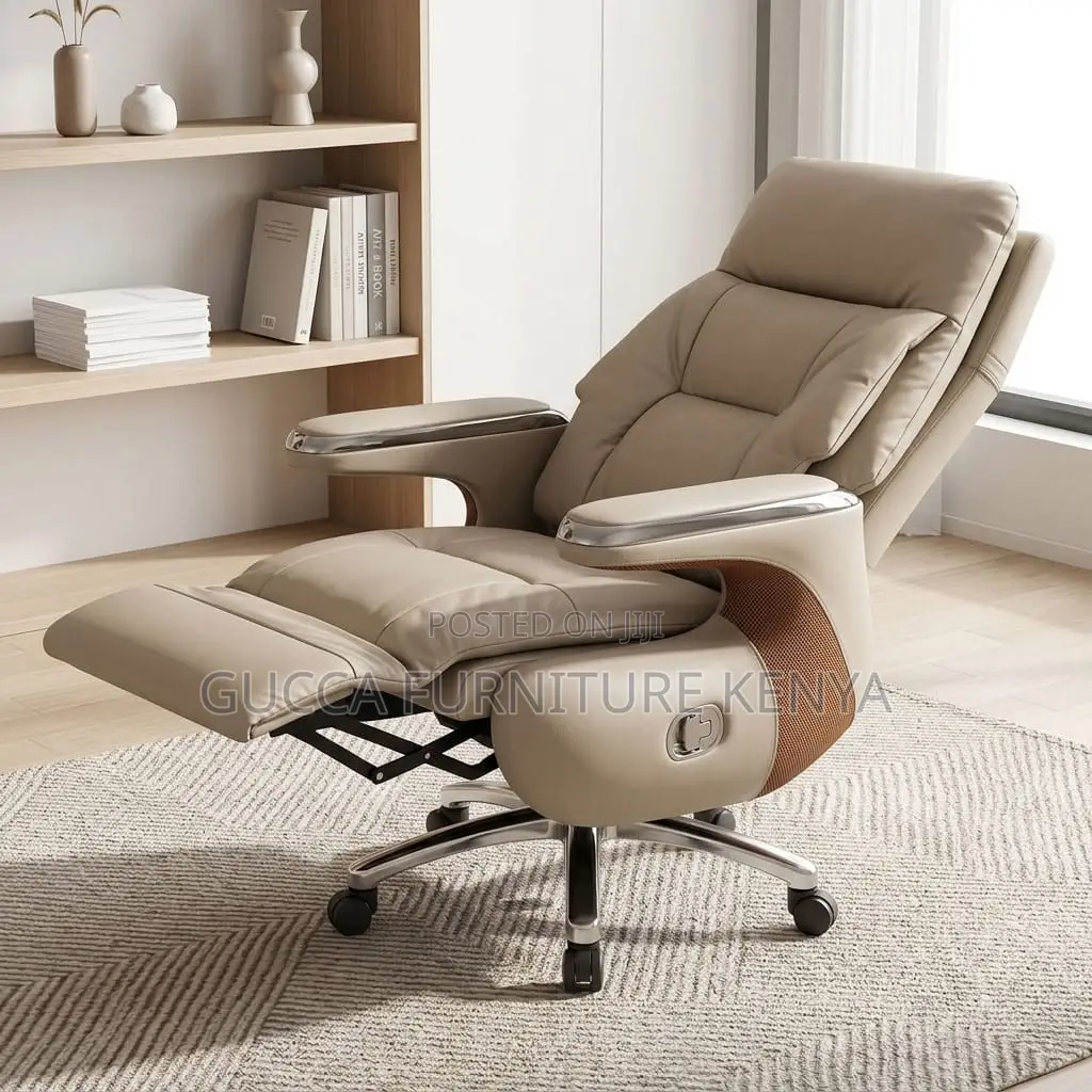 Director's Leather Desk Chair With Footrest