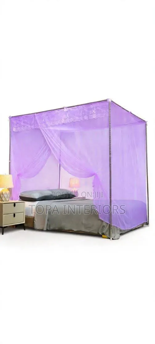 Premium Bednet 4 Stand Canopy Purple Mosquito Nets With Frames