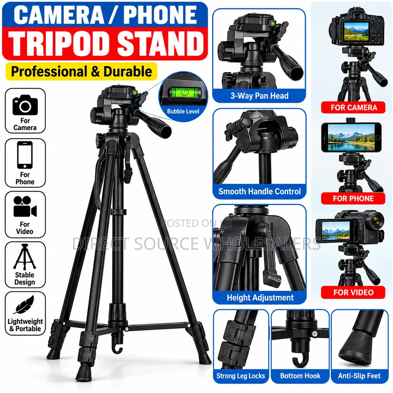 Professional Camera Tripod Stand With Phone Holder