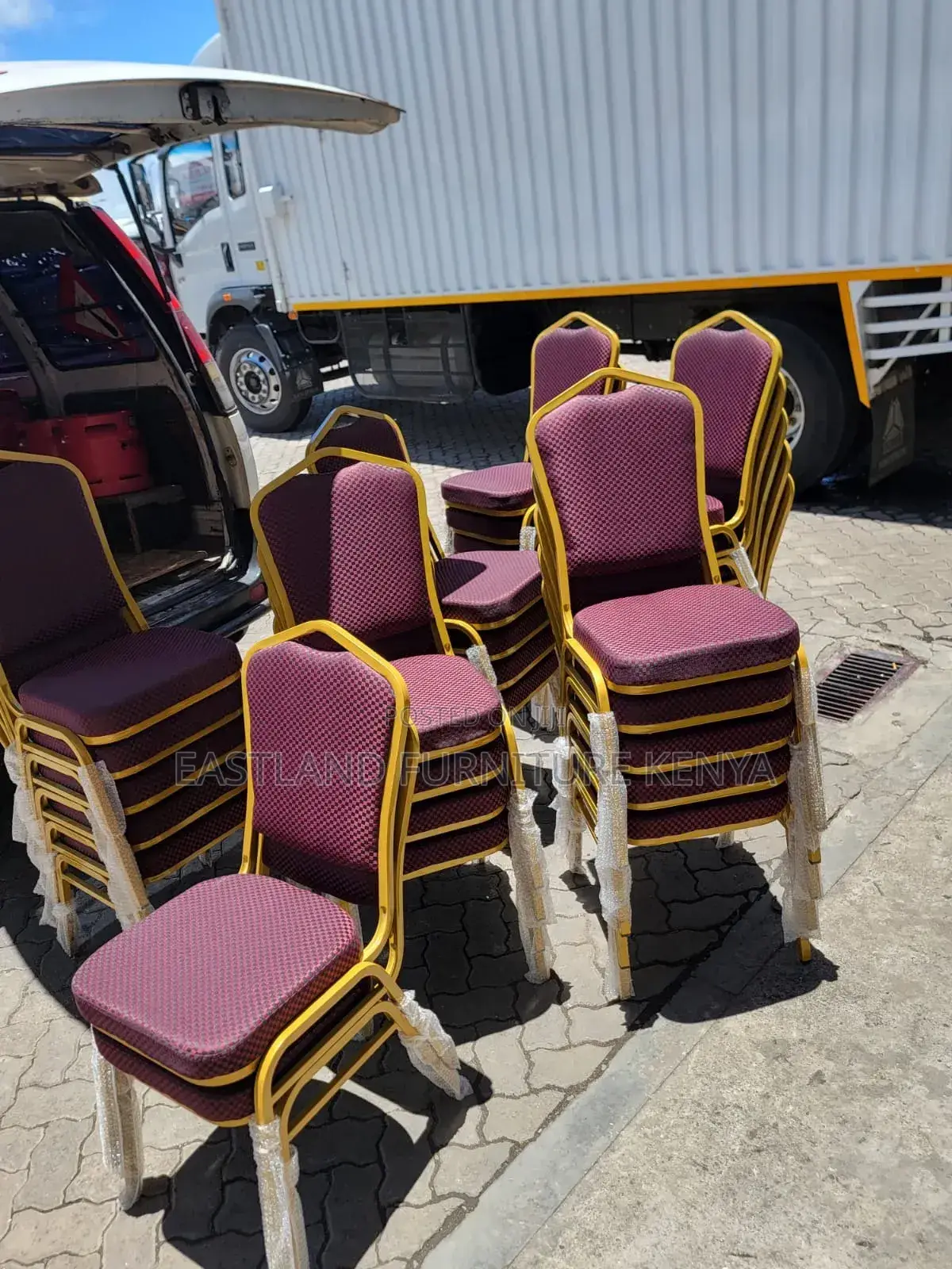 Banquet Chairs - Burgundy With Gold Metal Frame