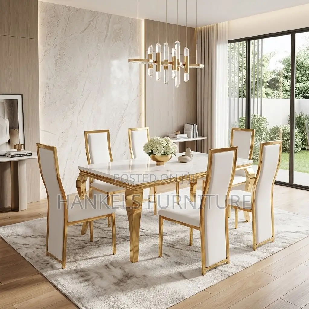 6 Seater Marble Dining Set – Modern Dining Table Chairs