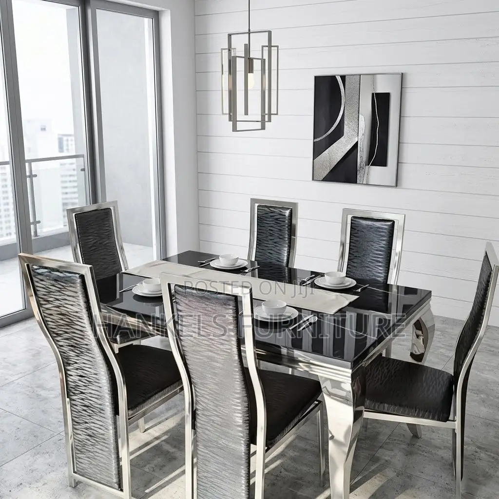 6 Seater Marble Dining Set – Modern Family Dining Table