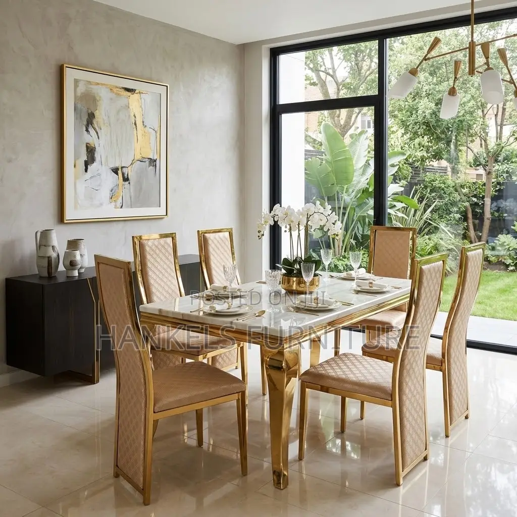 6 Seater Marble Dining Set – Stylish Dining Table Chairs