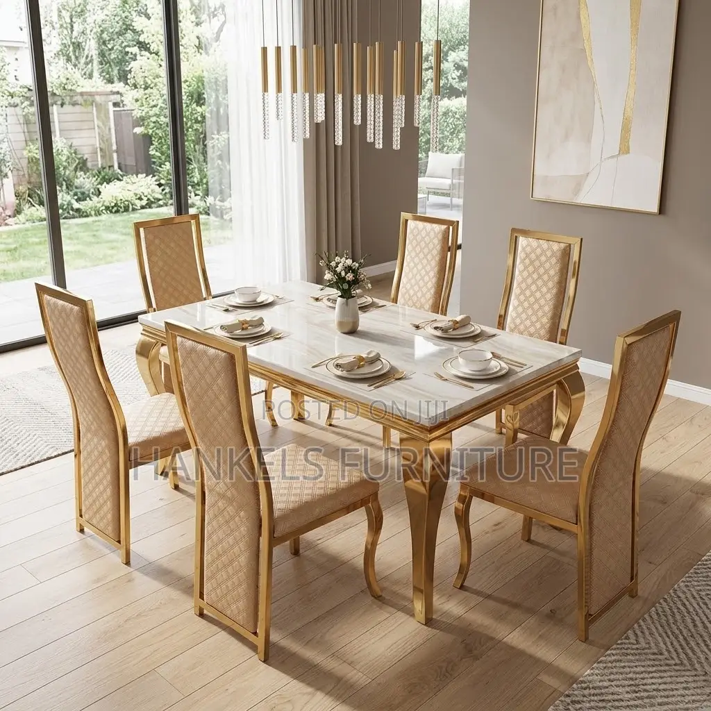 6 Seater Marble Dining Set – Stylish Dining Table Chairs