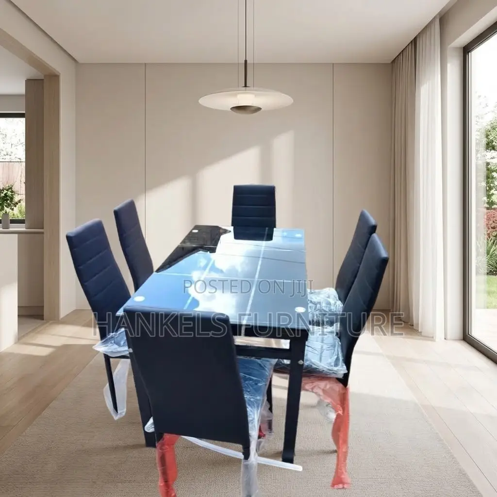 6 Seater Glass Top Dining Set – Modern Dining Table Chairs