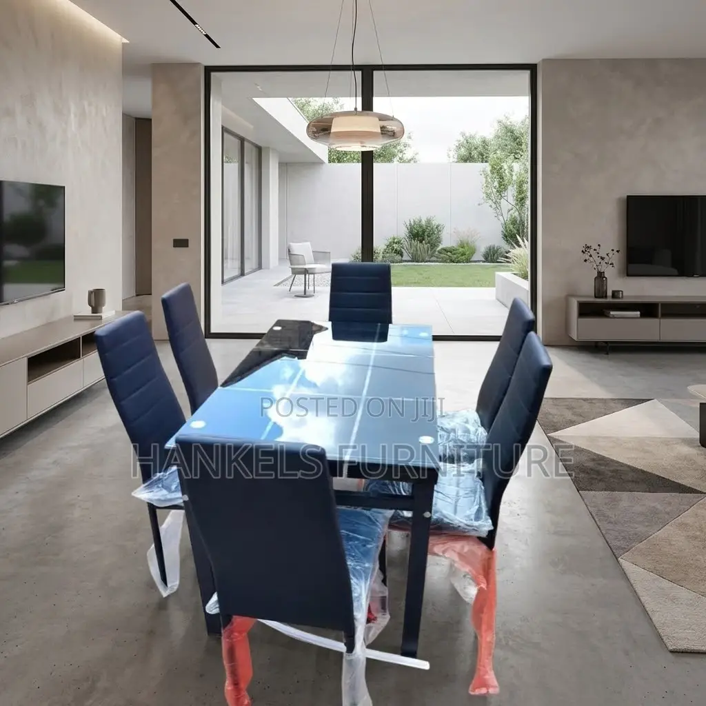6 Seater Glass Top Dining Set – Modern Dining Table Chairs