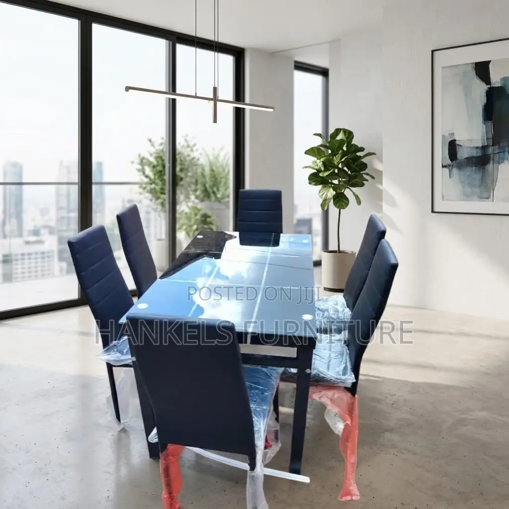 6 Seater Glass Top Dining Set – Modern Dining Table Chairs