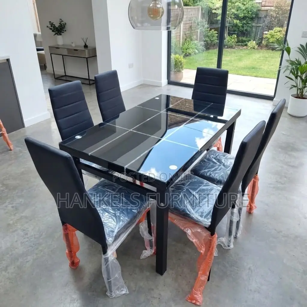 6 Seater Glass Top Dining Set – Modern Dining Table Chairs