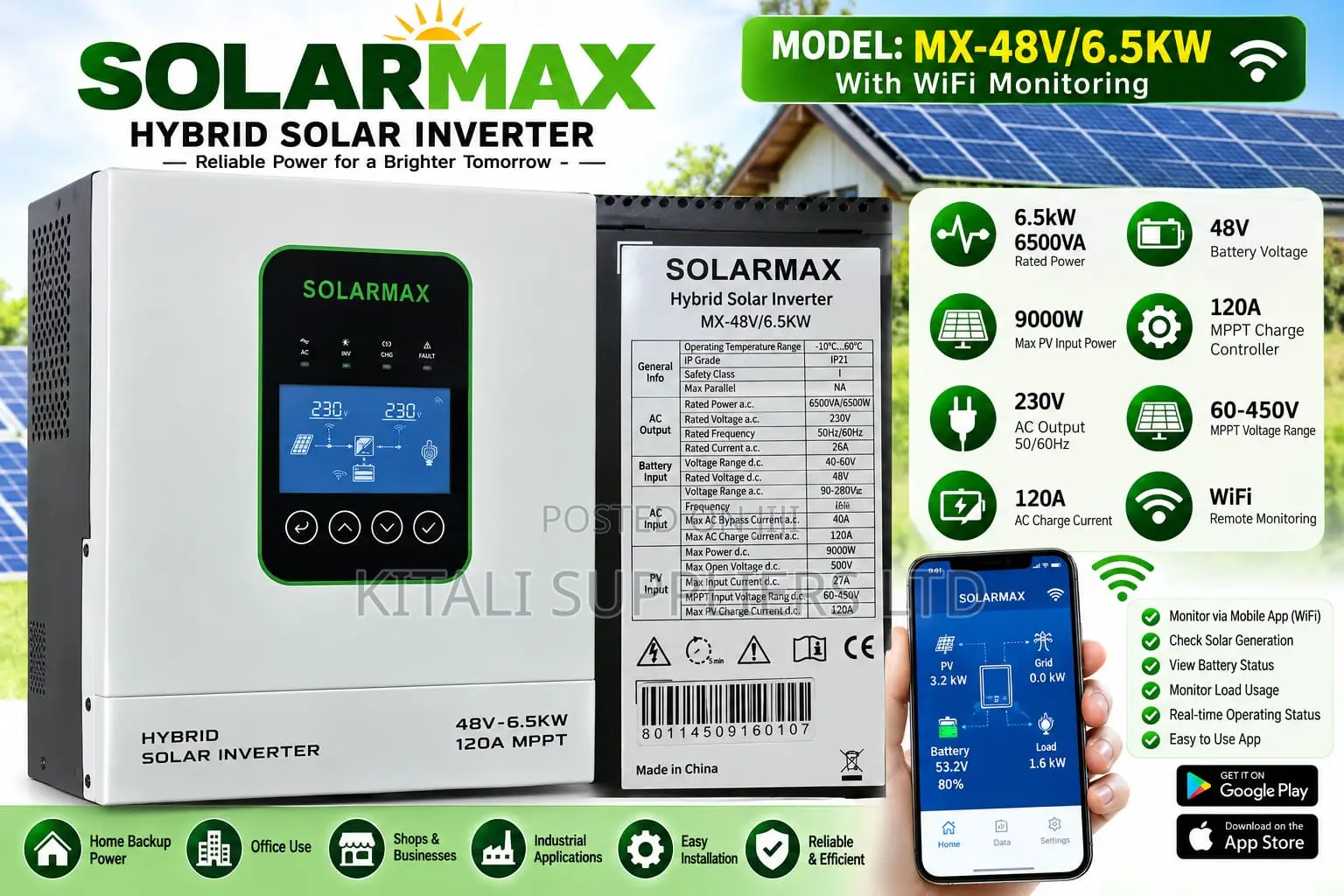 Solarmax 6.5kW Hybrid Solar Inverter With WiFi Monitoring