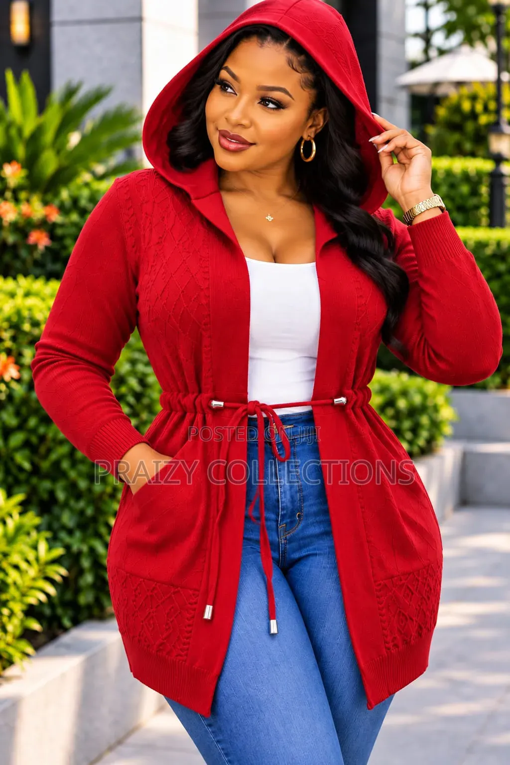 Hooded Cardigan With an Adjustable Waist