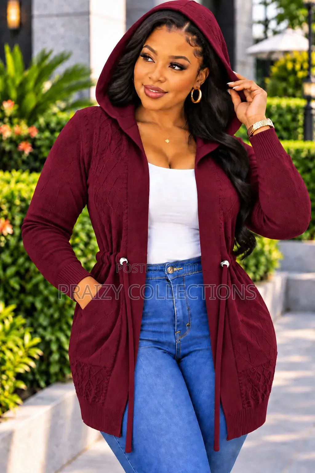 Hooded Cardigan With an Adjustable Waist