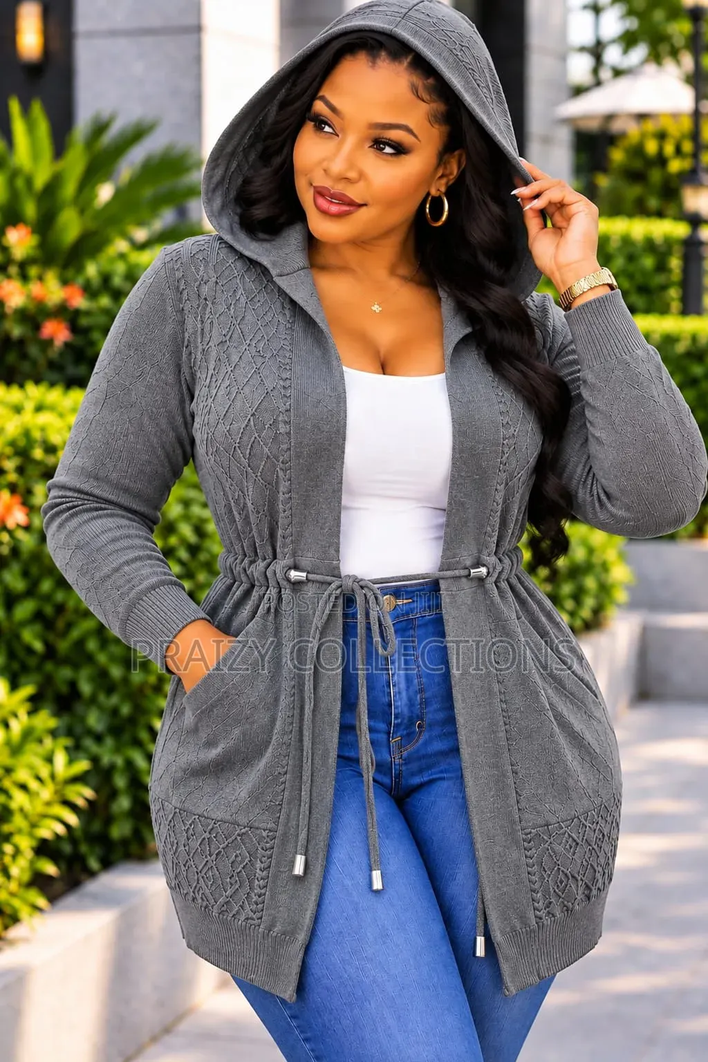 Hooded Cardigan With an Adjustable Waist