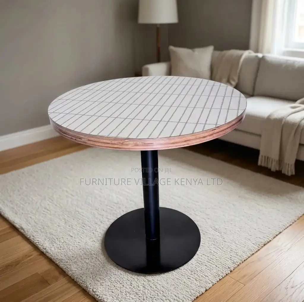 Dining Table; Round Wooden-Metal Frame Imported Dining Table
