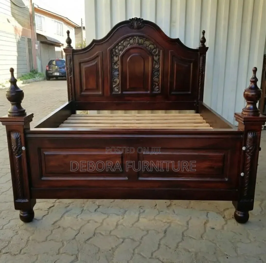 Royal Hand-Carved Hardwood Bed - 5x6 / 6x6 (Dark Polish)