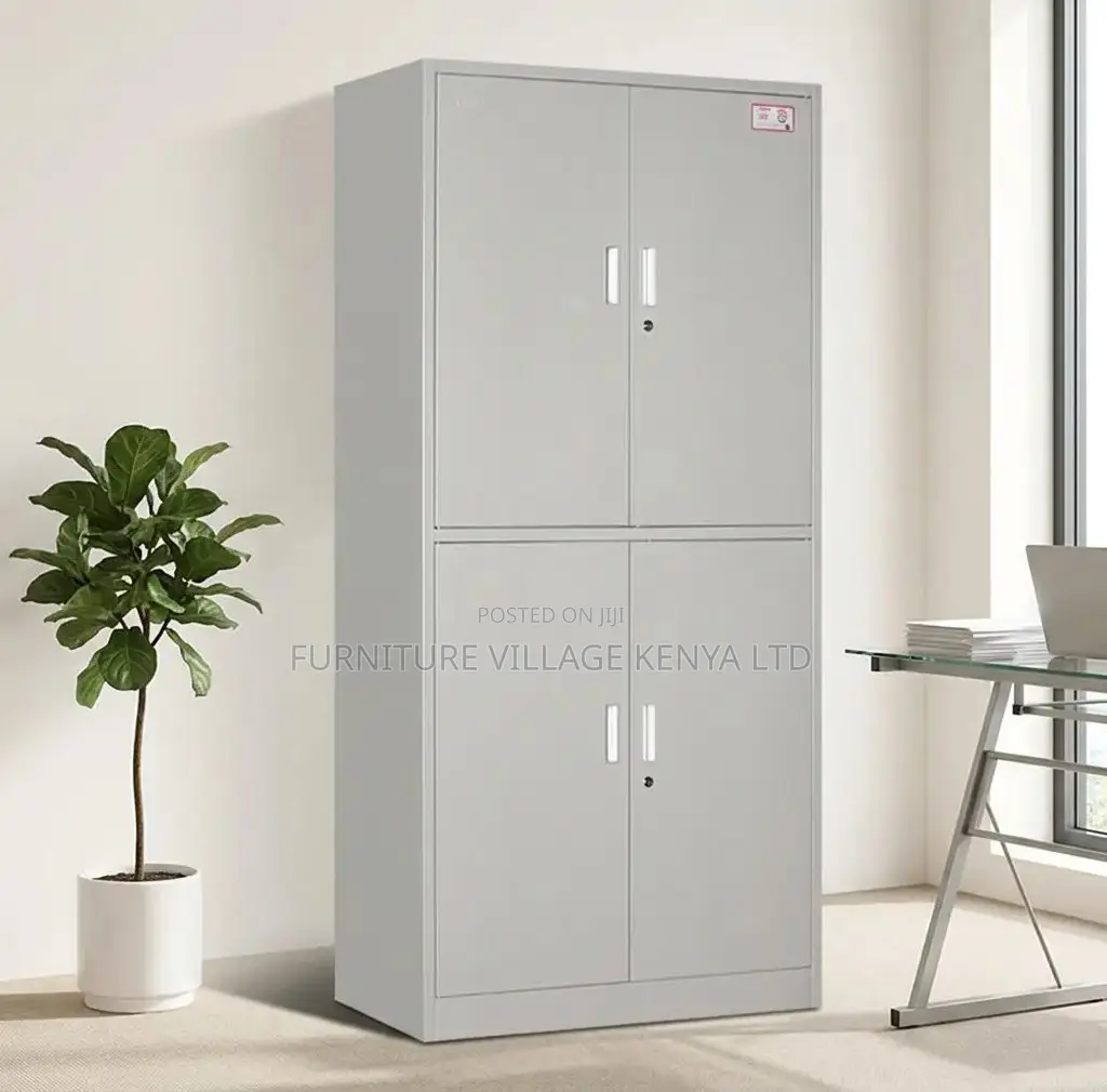 Office Cabinet; Steel Metallic 4 Door Lockable File/Storage Cabinet