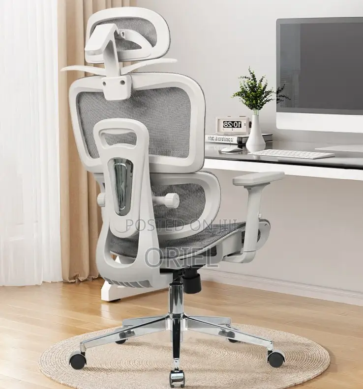 Office Chair : Orthopedic Gray Fabric Chair With Footrest