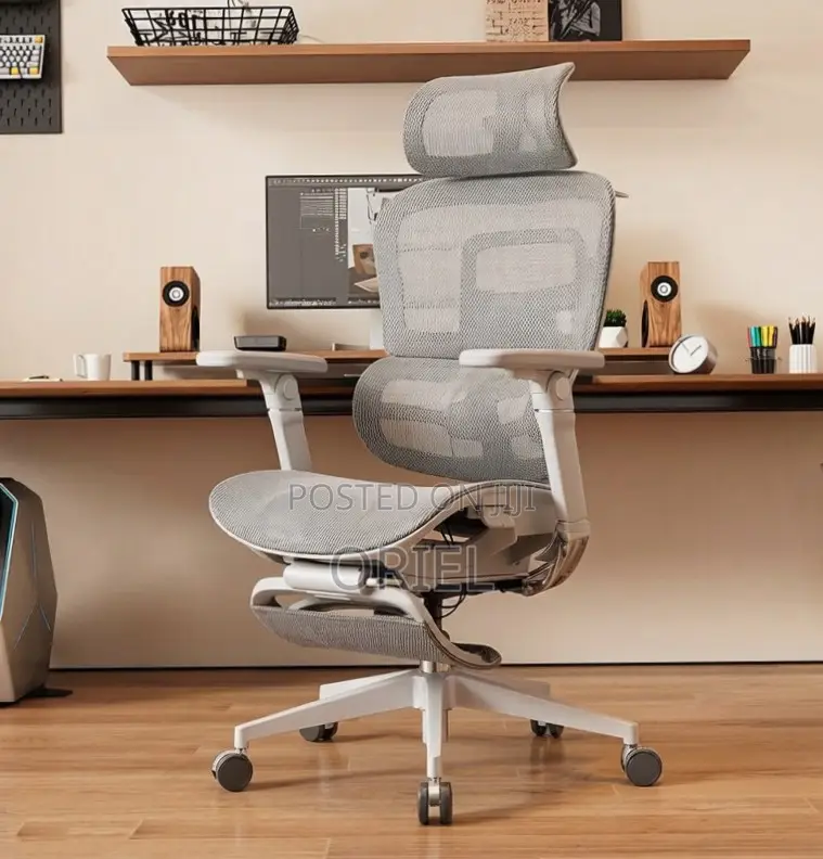 Office Chair : Orthopedic Gray Fabric Chair With Footrest