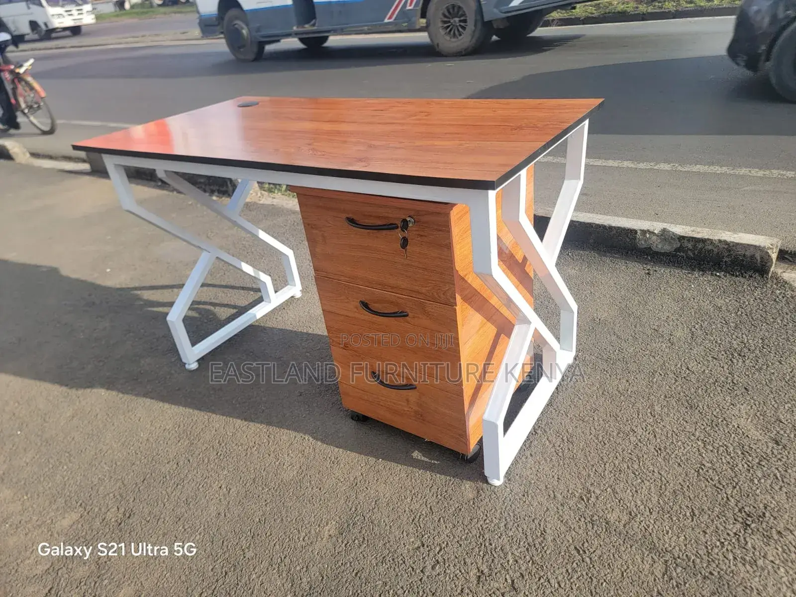 Modern Office Desk 1.2M With 3-Drawer Mobile Pedestal - X-Leg Design