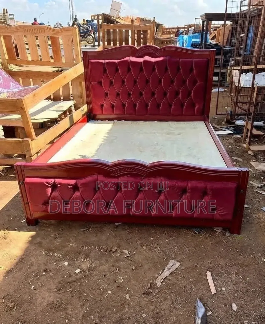 Brand New 5x6 Maroon Velvet Tufted Wooden Bed Frame