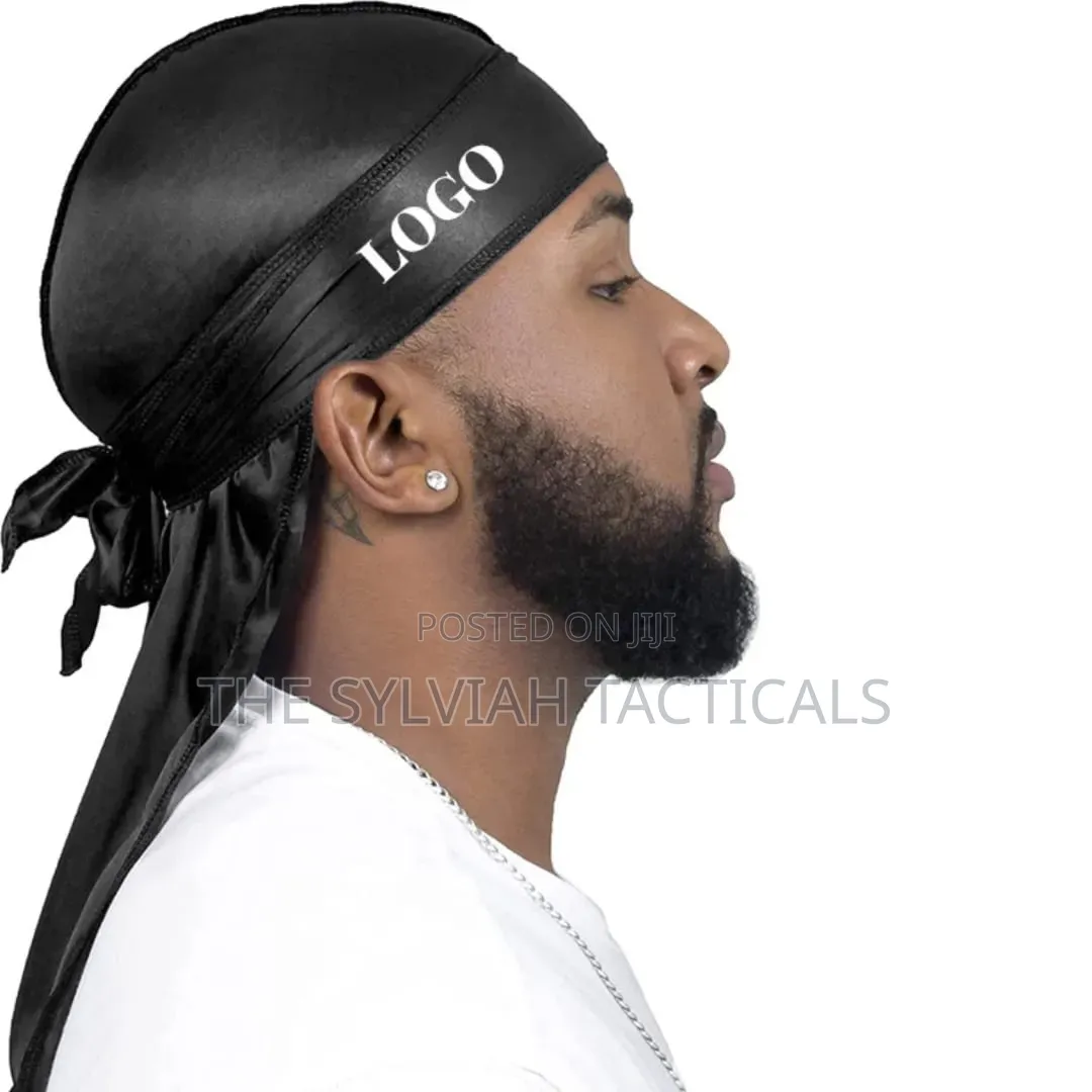 Logo Print 360 Waves Extra Long Straps Pirate Hat Silk Headwrap