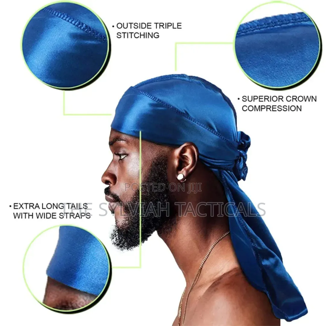 Logo Print 360 Waves Extra Long Straps Pirate Hat Silk Headwrap