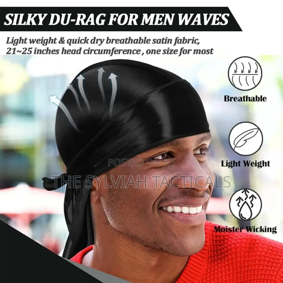 Logo Print 360 Waves Extra Long Straps Pirate Hat Silk Headwrap
