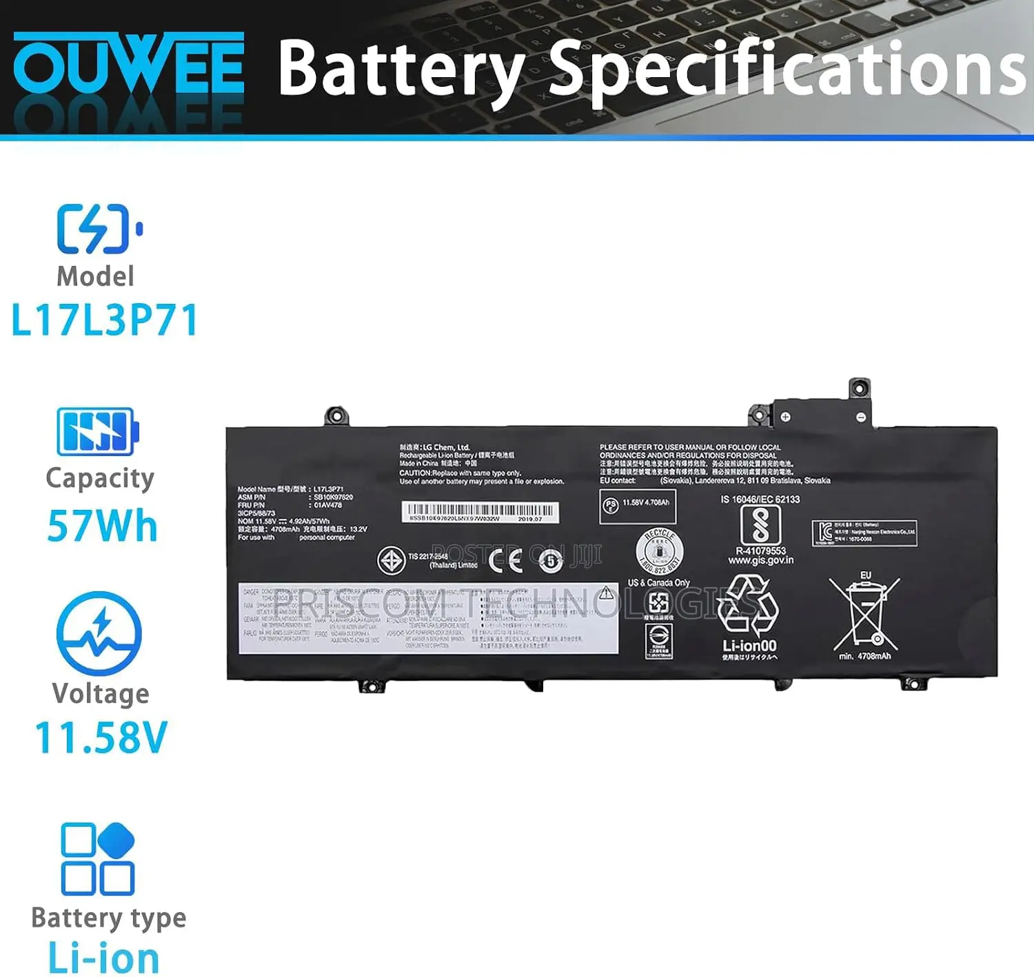 L17L3P71 L17M3P71 Laptop Battery for Lenovo ThinkPad T480S Series
