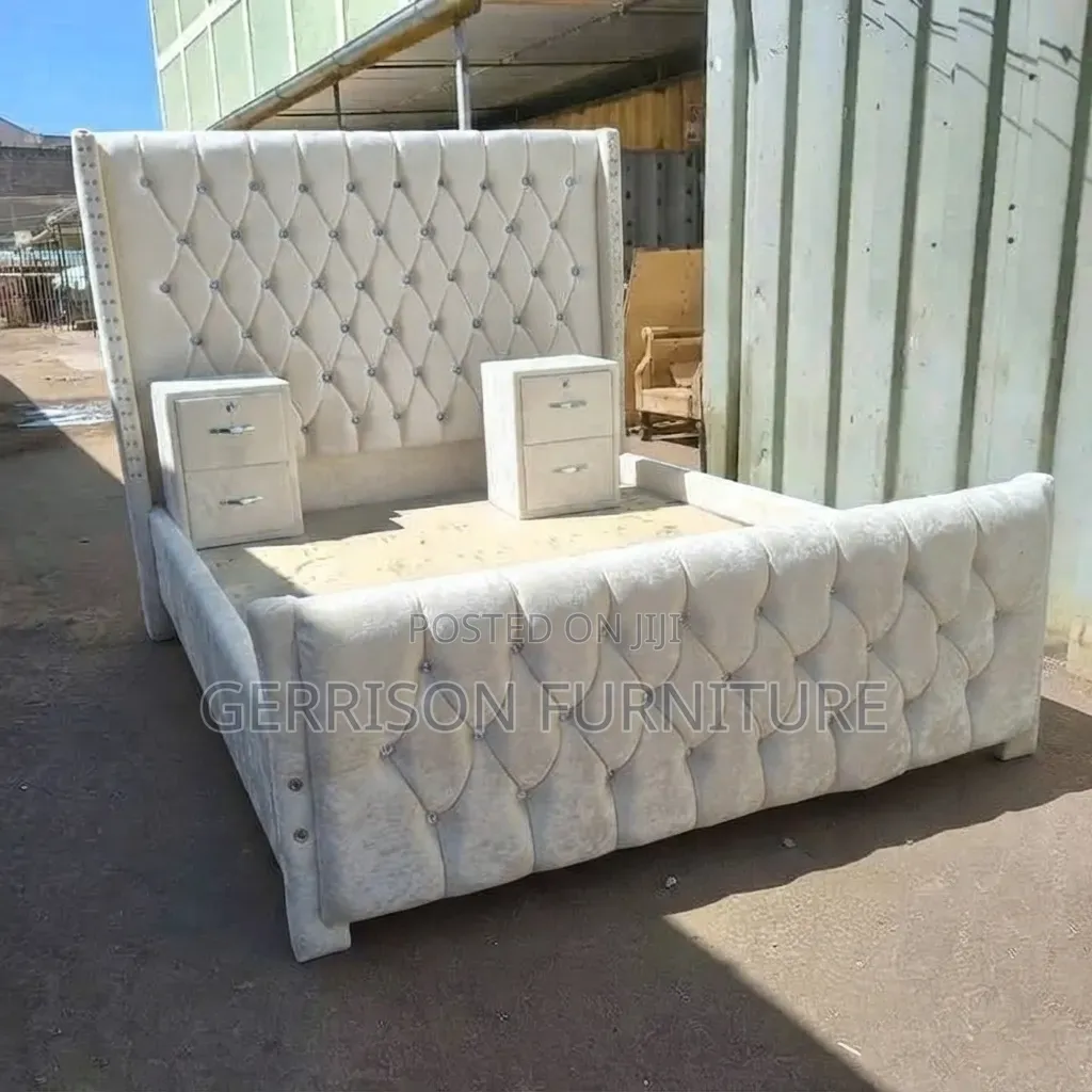 Luxury 5x6 Wingback Bed Frame With Two Matching Side Lockers