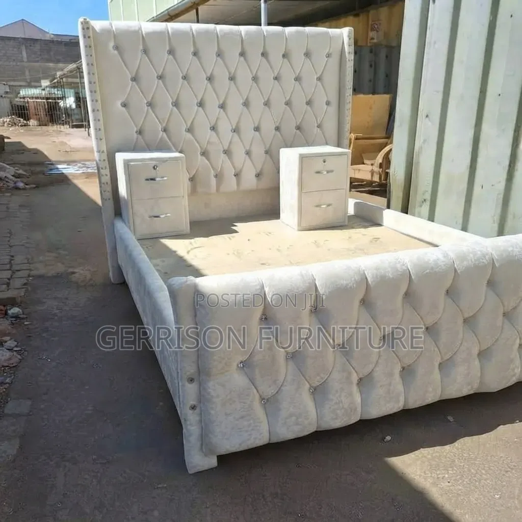 Luxury 5x6 Wingback Bed Frame With Two Matching Side Lockers