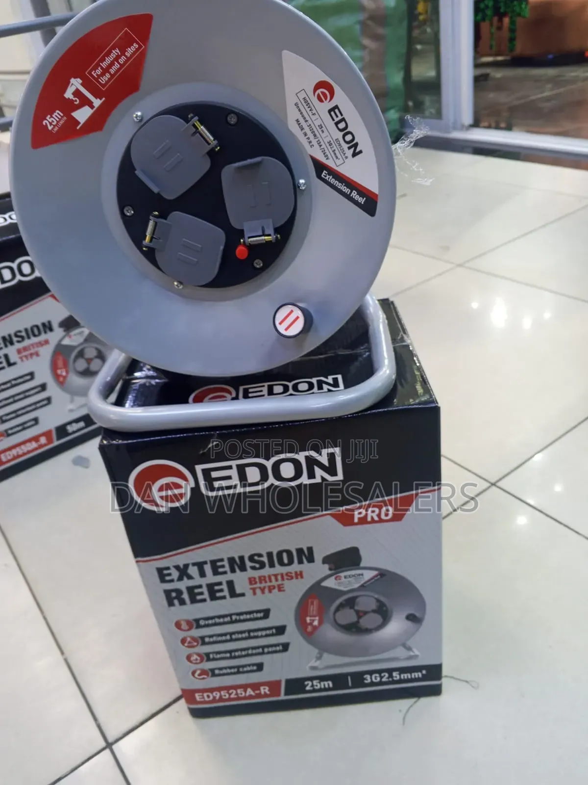 EDON 25M 2.5mm Extension Cable Reel British Type Heavy Duty