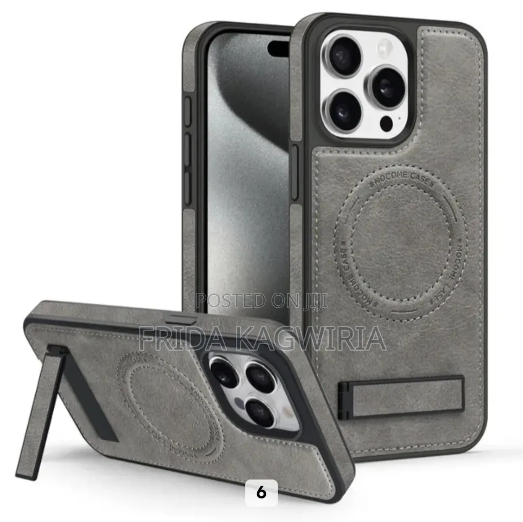Leather Back Cover With Stand for iPhone 16 Pro Max in Nairobi ( Gray)