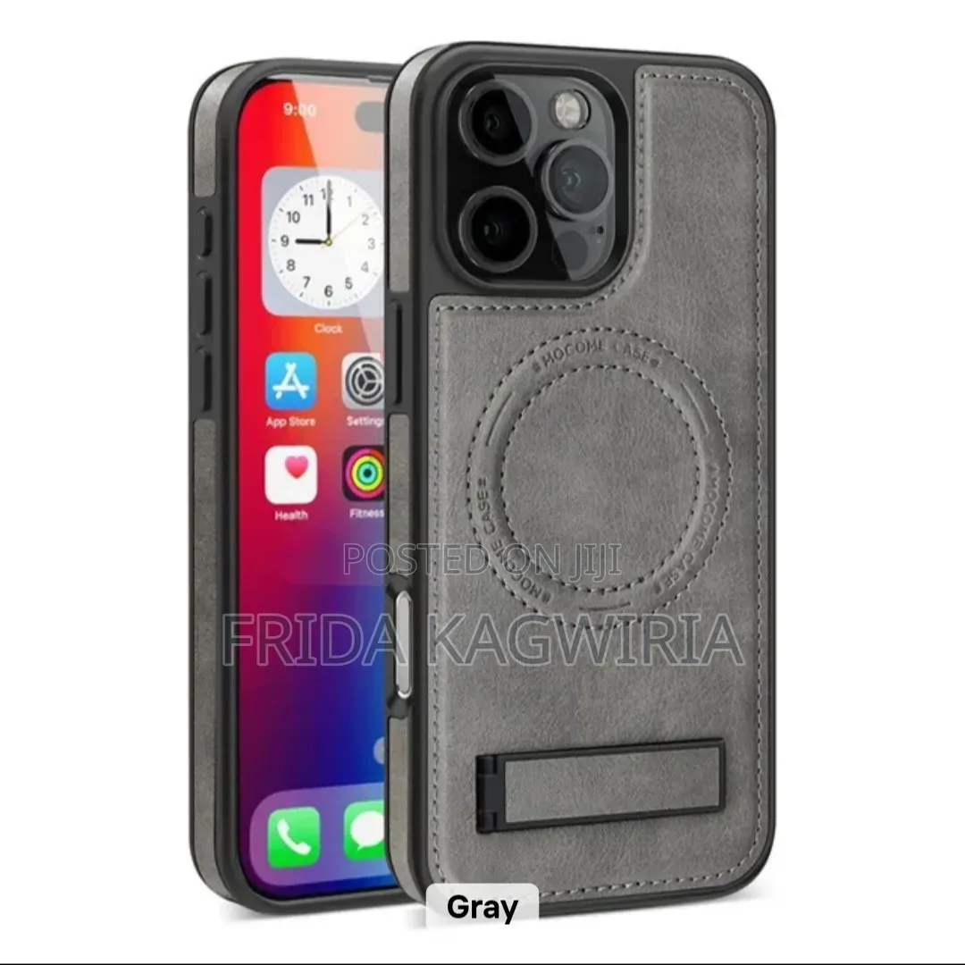 Leather Back Cover With Stand for iPhone 16 Pro Max in Nairobi ( Gray)