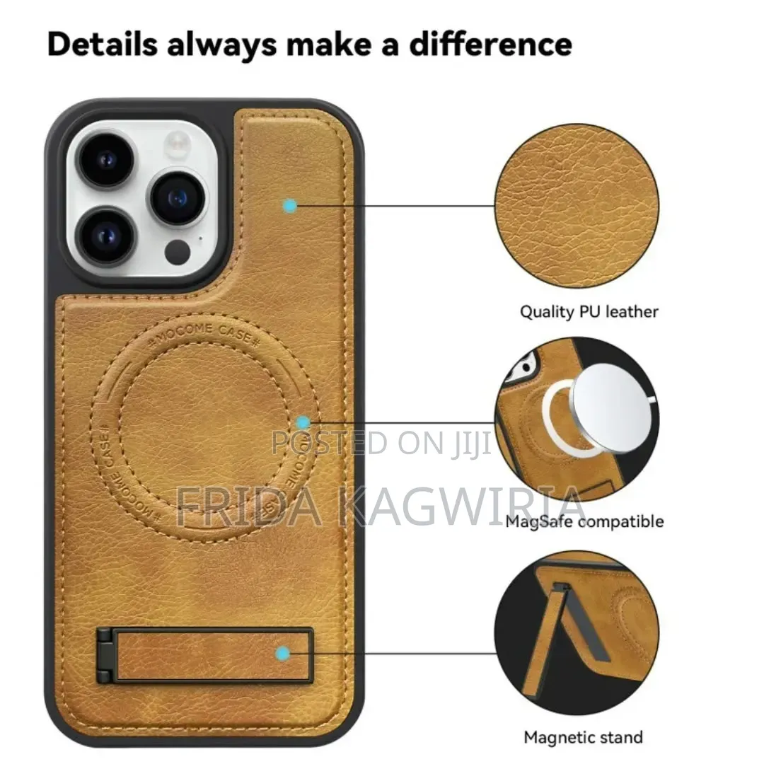 iPhone 14 Pro Max Leather Back Cover With Stand ( Black,Gray and Brown