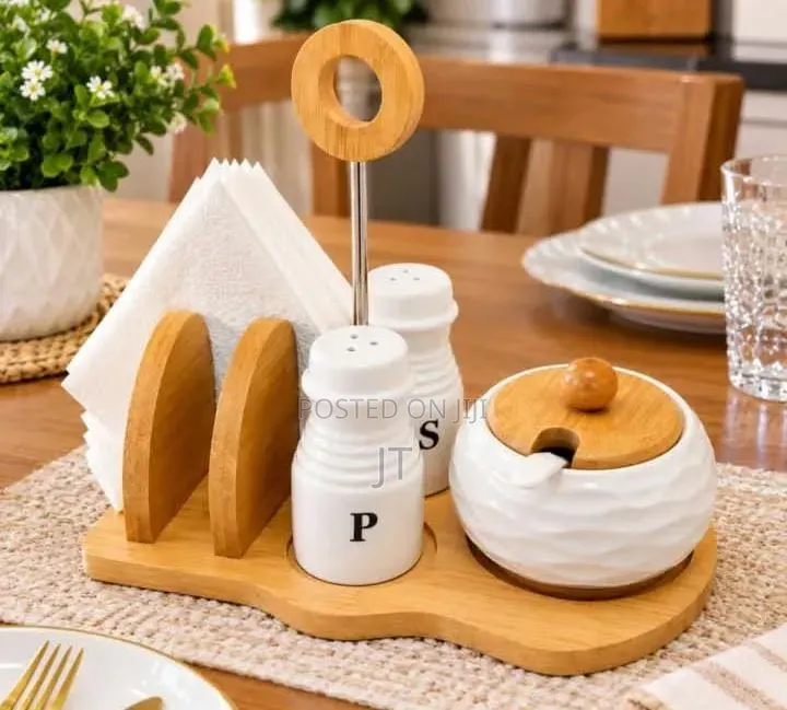 Salt, Pepper,Sugar Dish + Serviette Holder