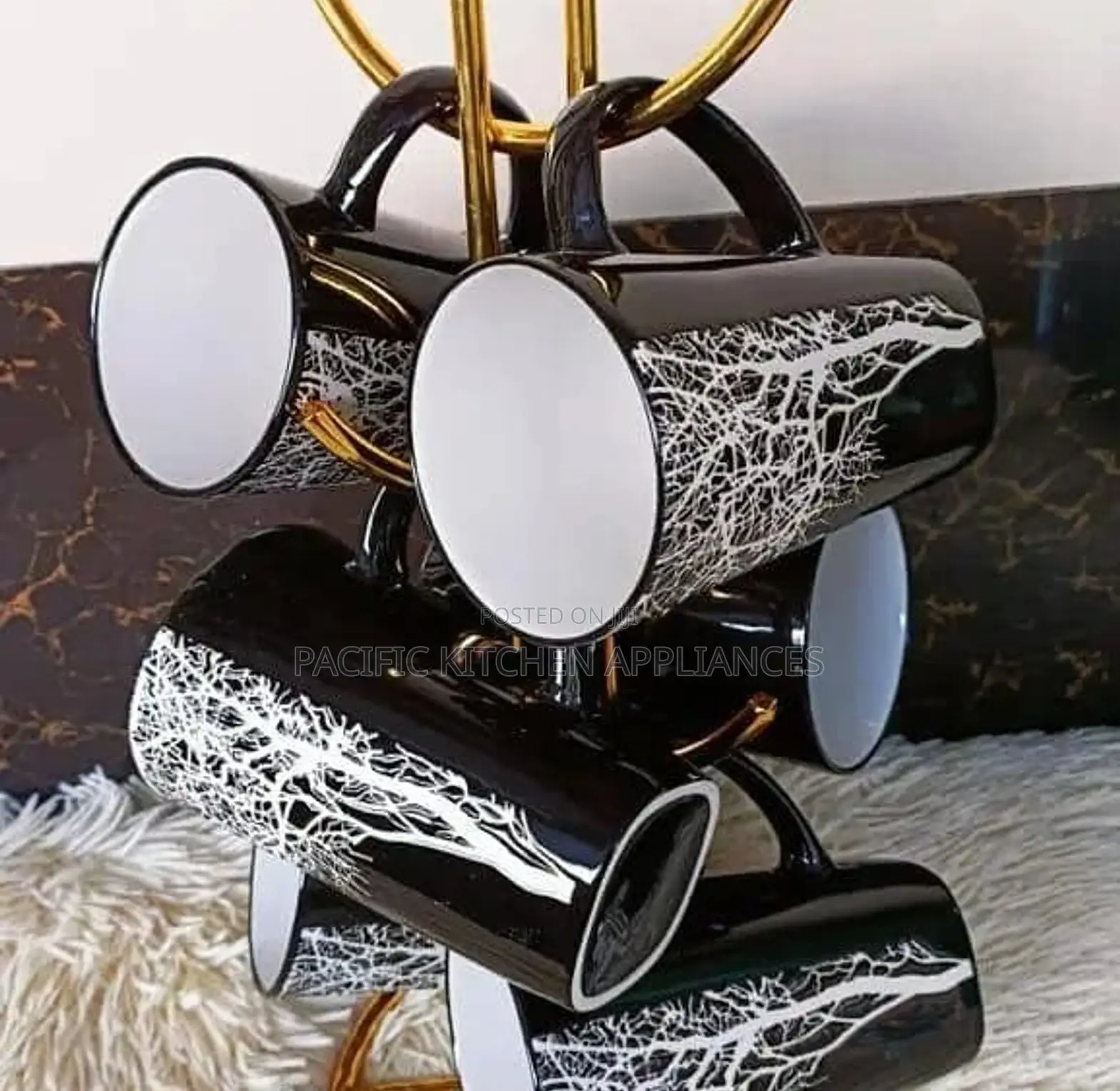 Ceramics 6pc Black Ceramic Tea Cups Mugs