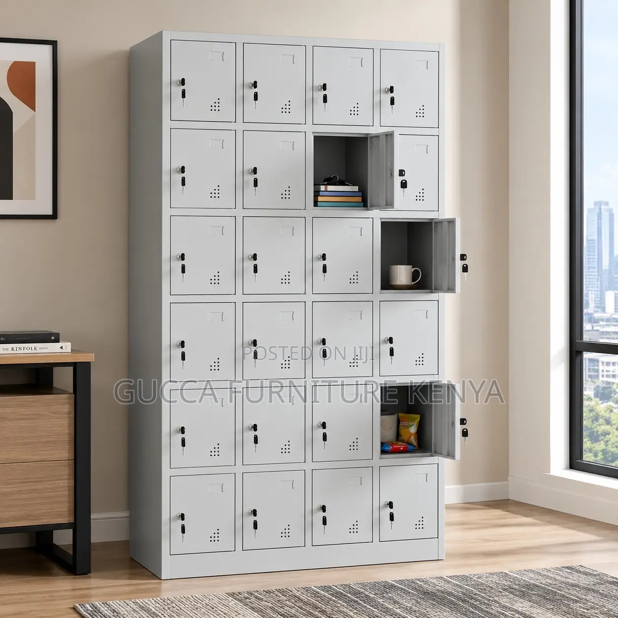 24-Door Metallic File Cabinet.