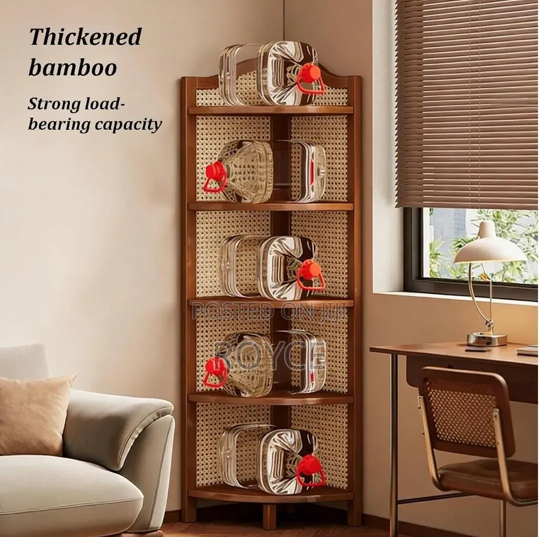 5-Tier Bamboo Rattan Corner Rack