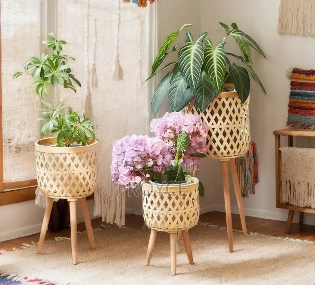 3pcs Boho Rattan Handwooven Plant Stands