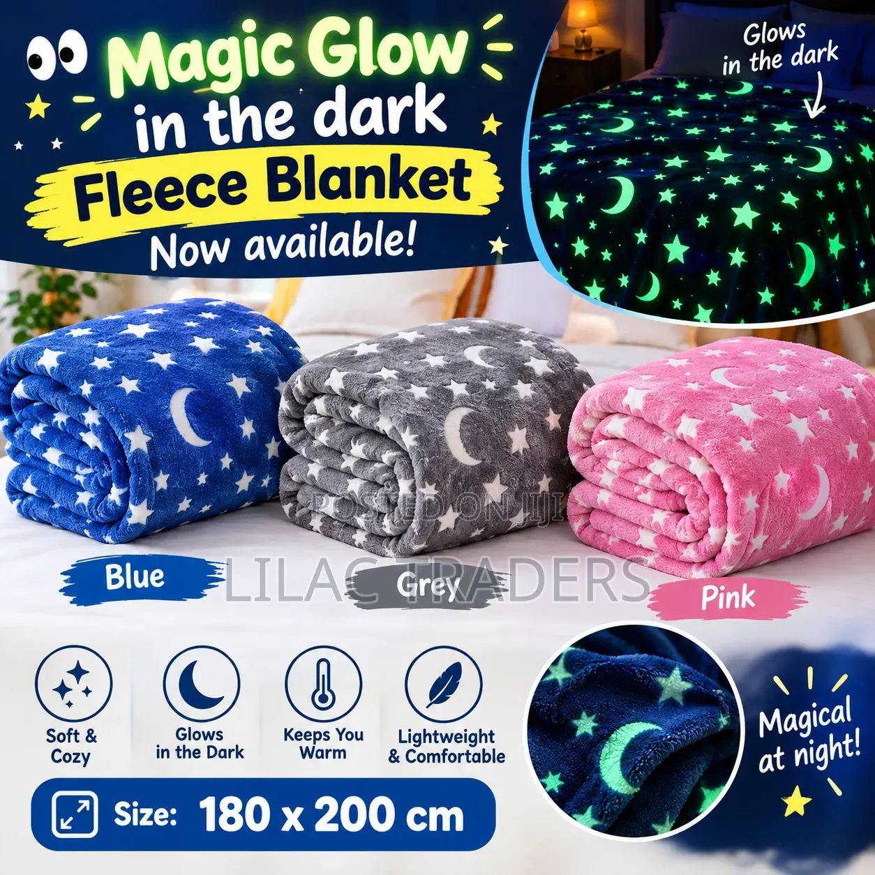 Glow in the Dark Star Moon Fleece Blanket Pa