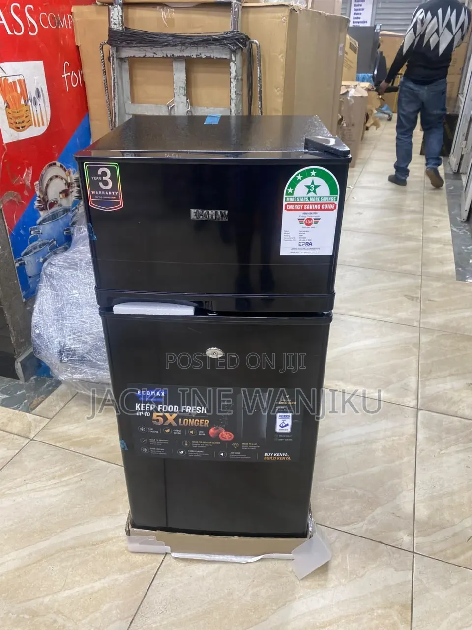 Ecomax 108L Double-Door Refrigerator + Free Fridge Guard